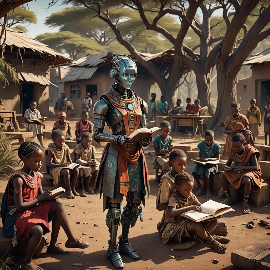 Robot Teacher in African Classroom: Matte Painting