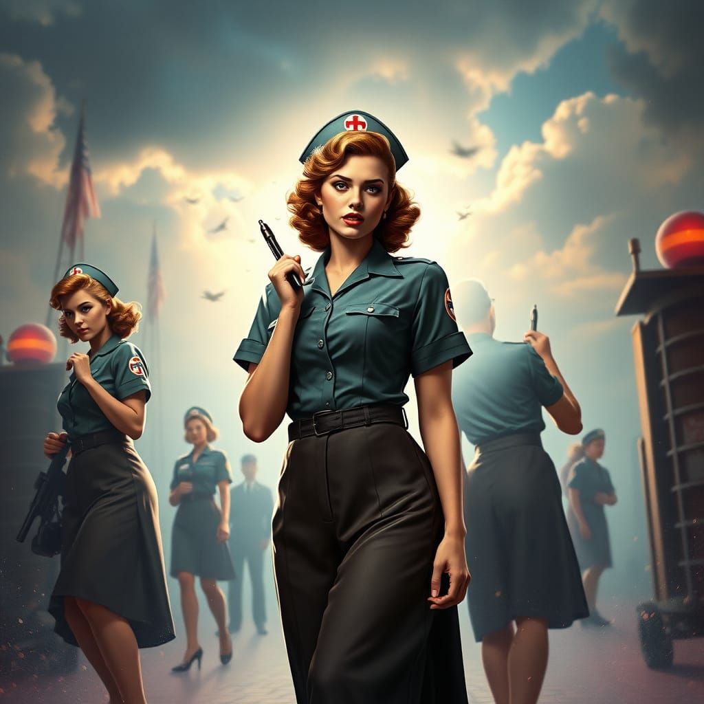 Vibrant WW2 Pin Up Girls in a Fantastical 1940s Landscape