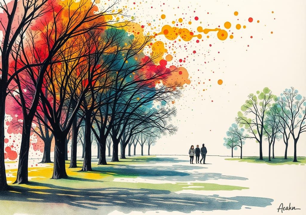 Park Scene in Ink and Alcohol Ink Splatters