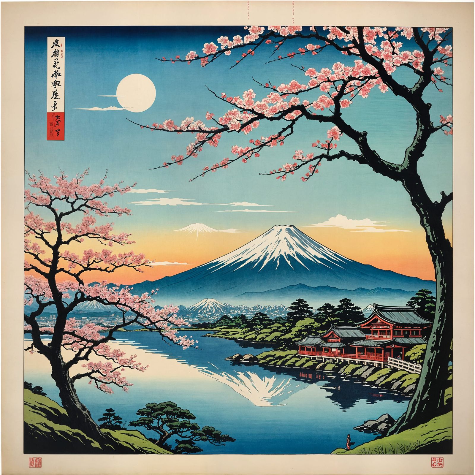 Mount Fuji in Spring: Ukiyo-e Style Painting