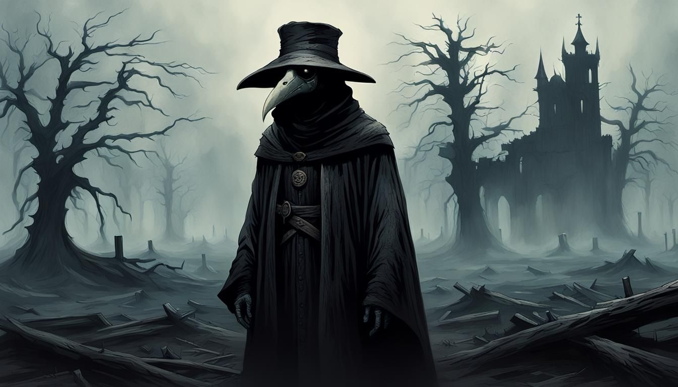 Plague Doctor in Desolate Landscape, Beksinski Style