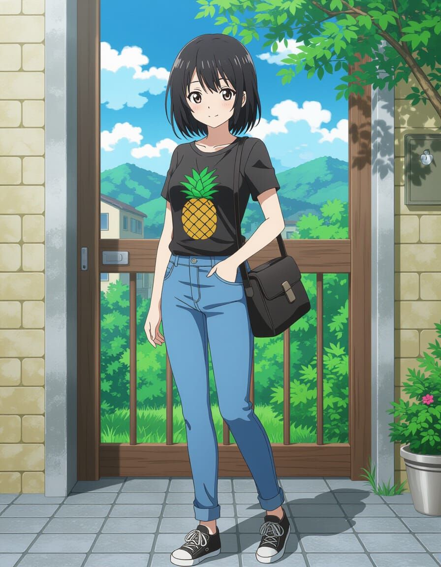 Anime Woman with Pineapple Shirt in Full Body
