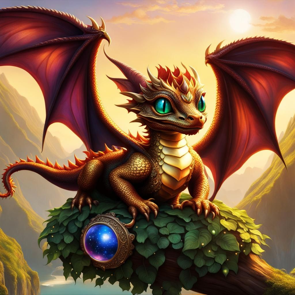 Sleeping Baby Dragon with Iridescent Scales