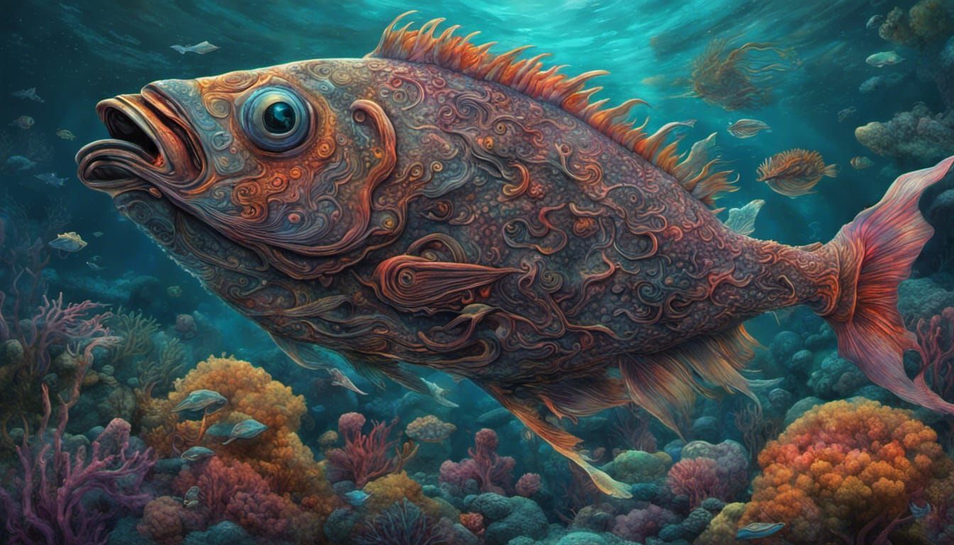 Iridescent Alien Fish in Deep Sea Trench