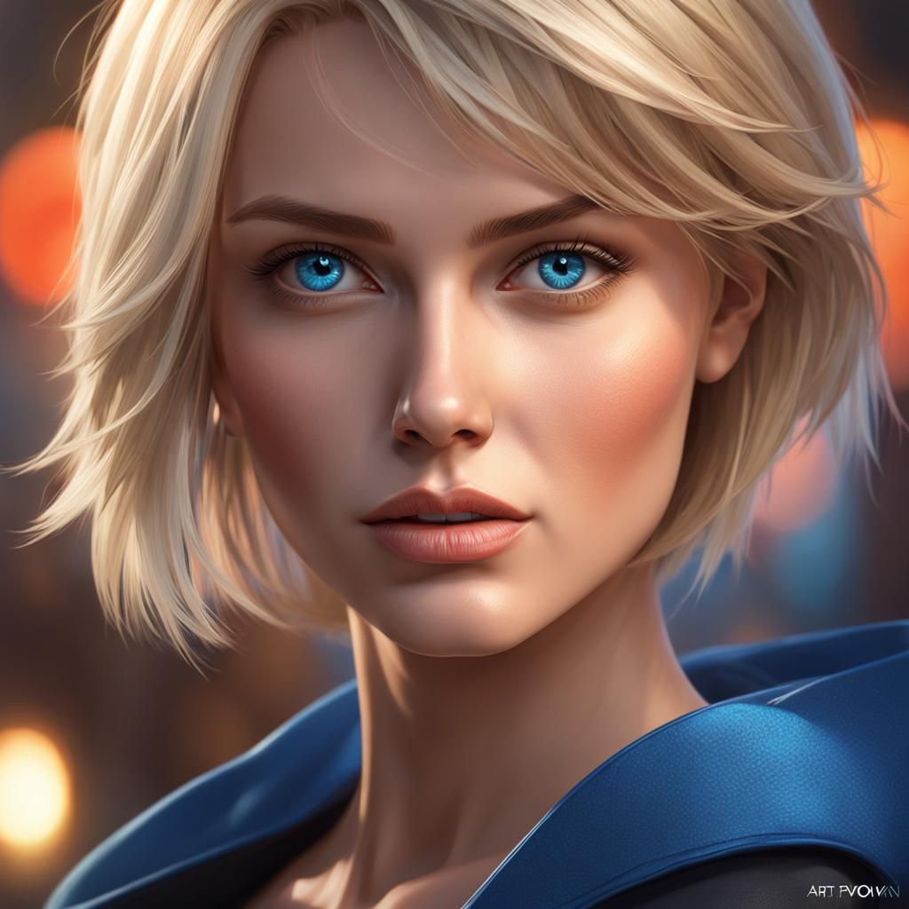 Realistic Blond Woman Portrait in Hyperdetailed Style