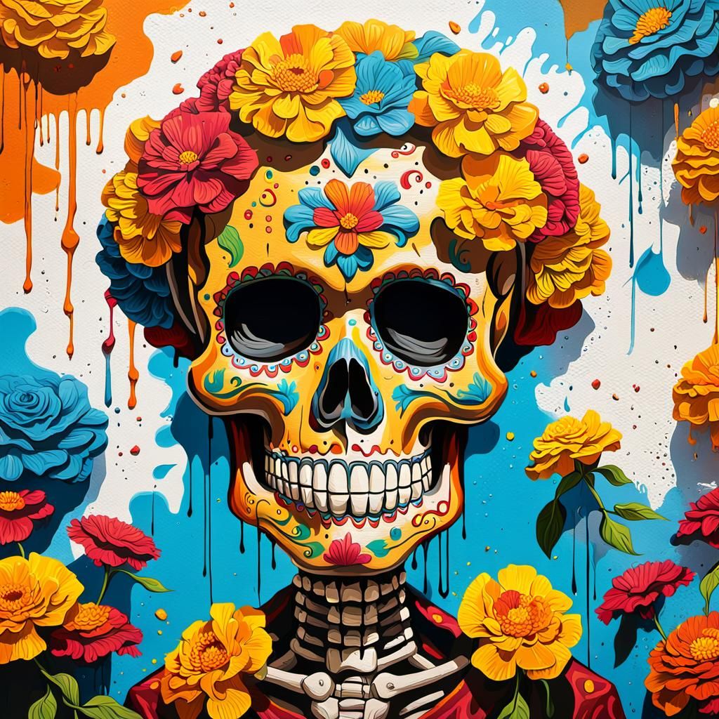 Colorful Day of the Dead Sugar Skull Street Art
