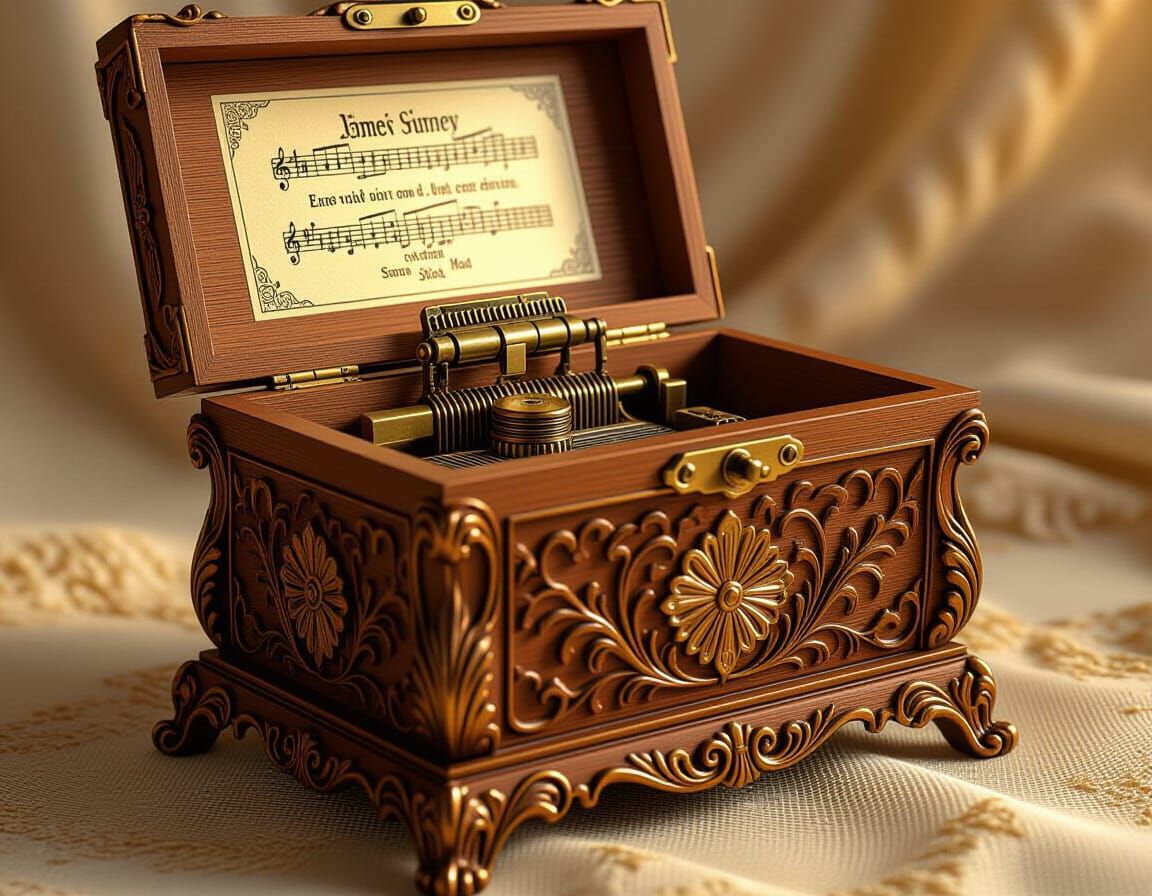 Vintage Ornate Music Box with Warm Golden Light