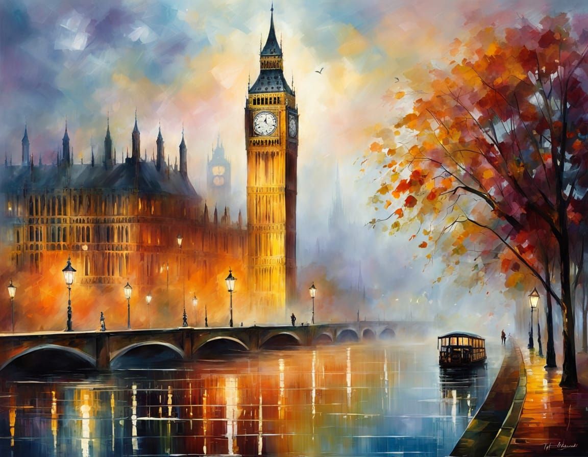 Dreamy Big Ben Landscape in Whimsical Cel-Shaded Style