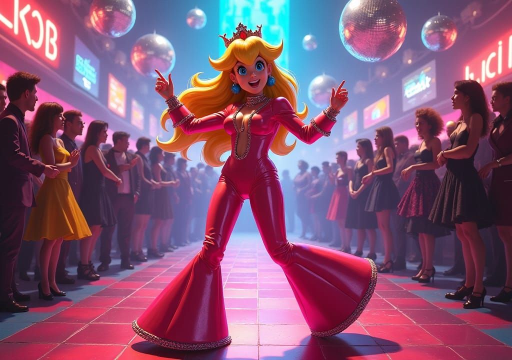 Princess Peach Dances in Retro-Futuristic Disco