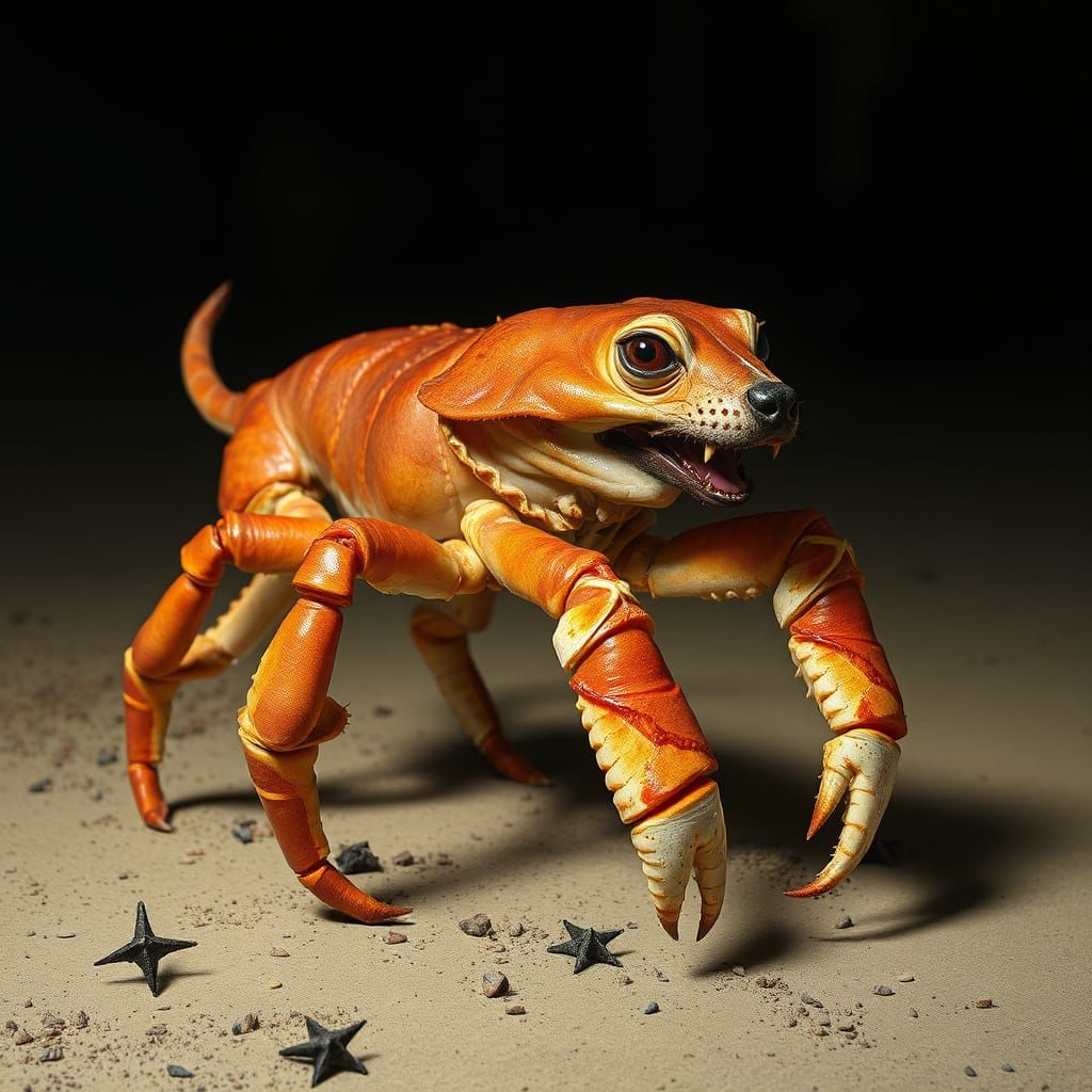 Cyberpunk Hybrid Creature with Dog-Crab Legs