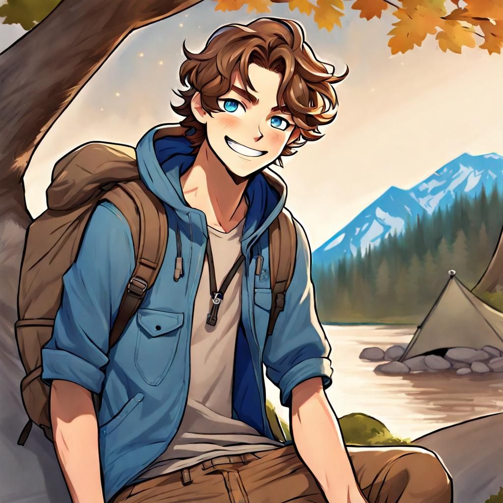 Anime Style Portrait of a Cheerful Camper