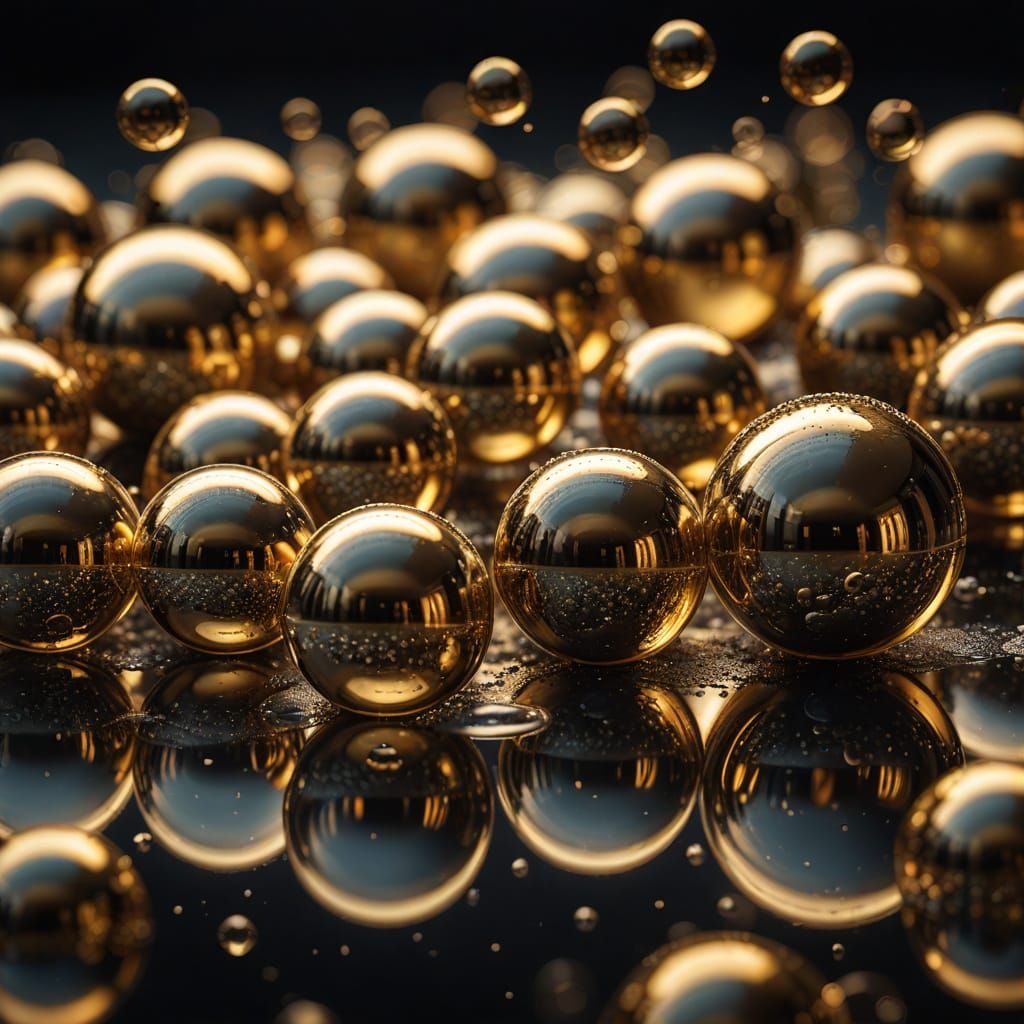 Hyper-Realistic Aurum Bubbles in Air: Close-Up Photography