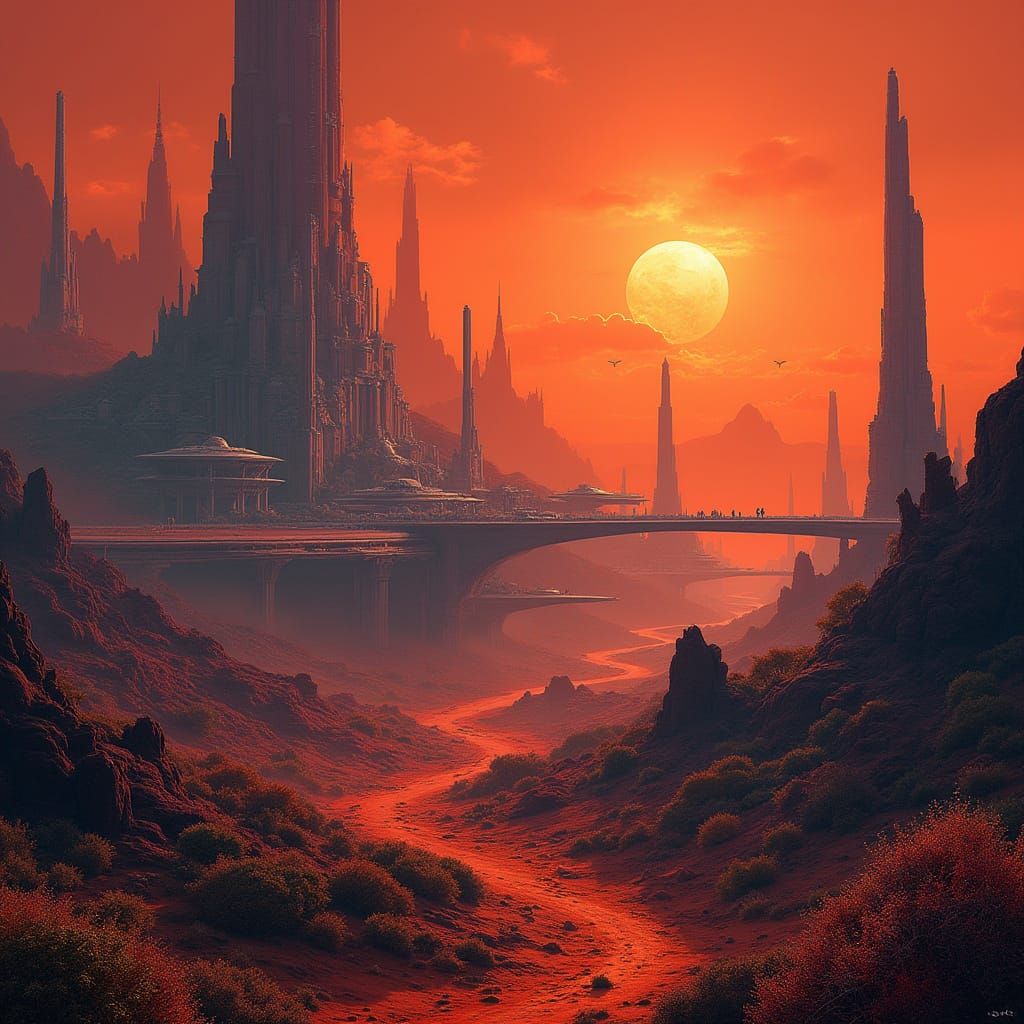 Mars Metropolis in Vibrant, High-Contrast Colors