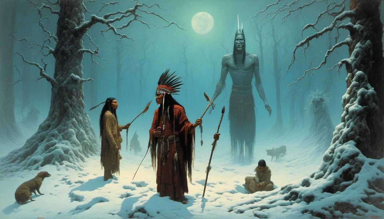 Native American Chief Confronts Shaman in Winter