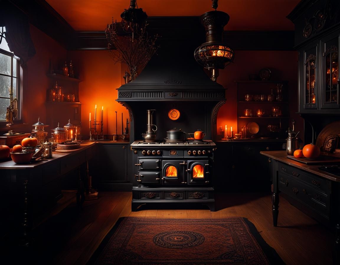 Eerie Victorian Kitchen with Glowing Stove