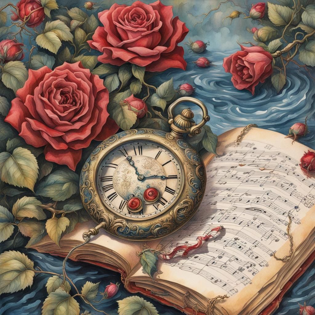 Floral Journal Page with River in Watercolor Style