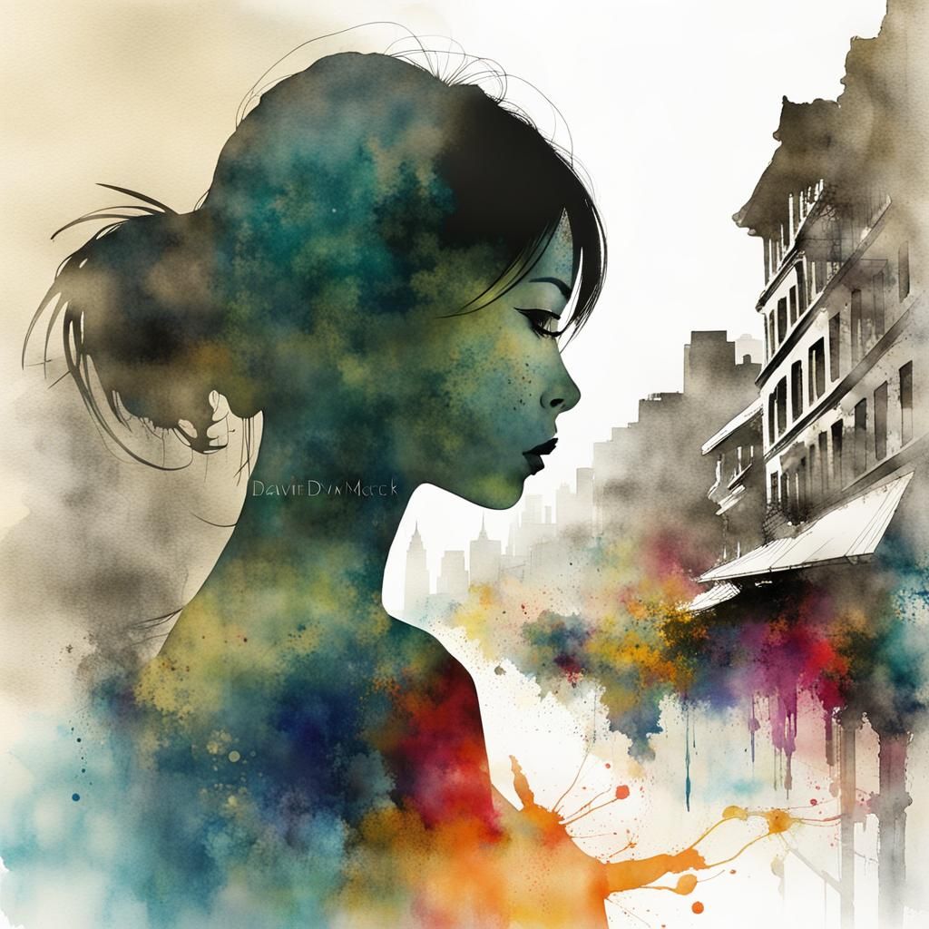 Asian Girl Silhouette with Double Exposure Effect
