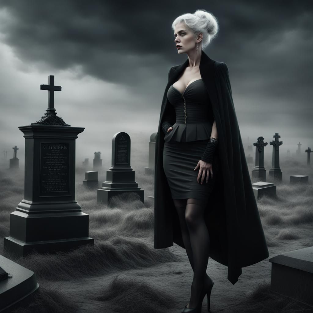 Woman in Black at Grave: Digital Matte Painting