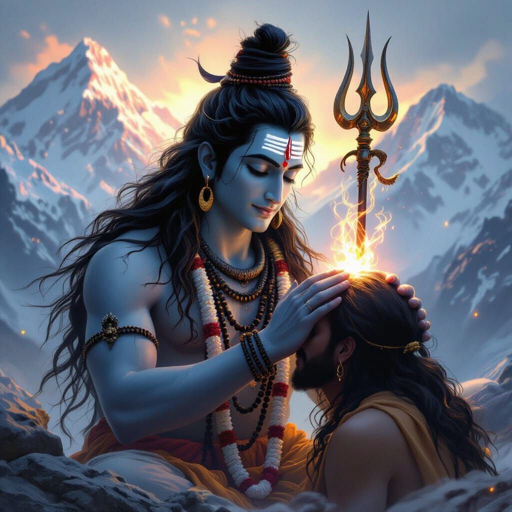 Lord Shiva Blessing a Sadhu, Ethereal Glow