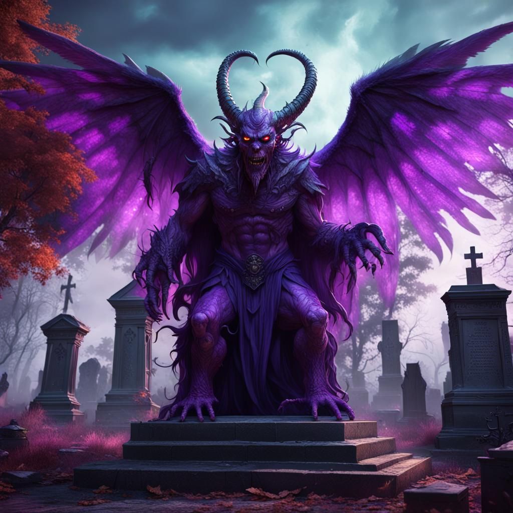 Purple Monster in Cemetery: Dark Fantasy Concept Art