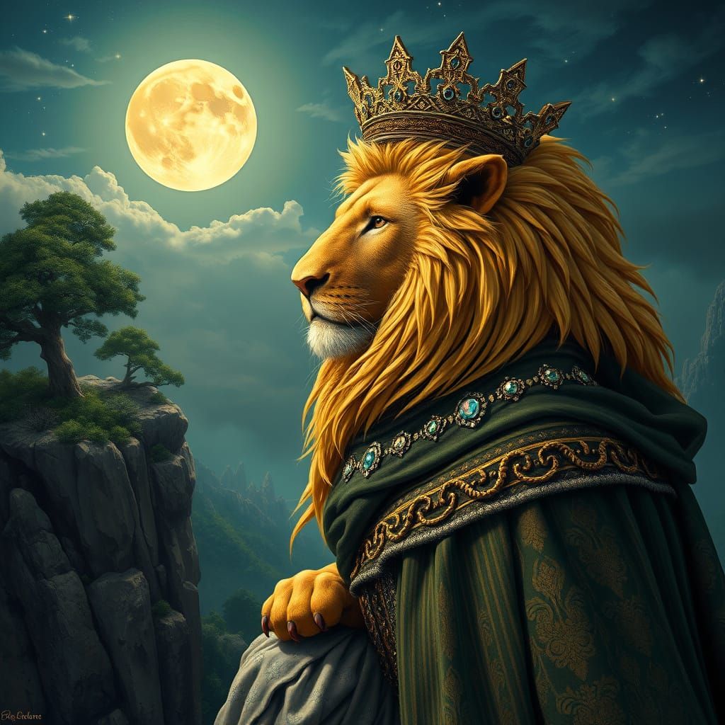 Golden Lion Surveys Kingdom in Medieval Style