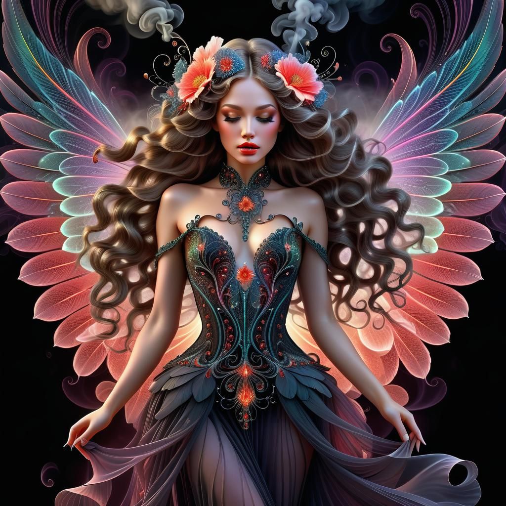 Poppy Flower Fairy in Gothic Generative Art