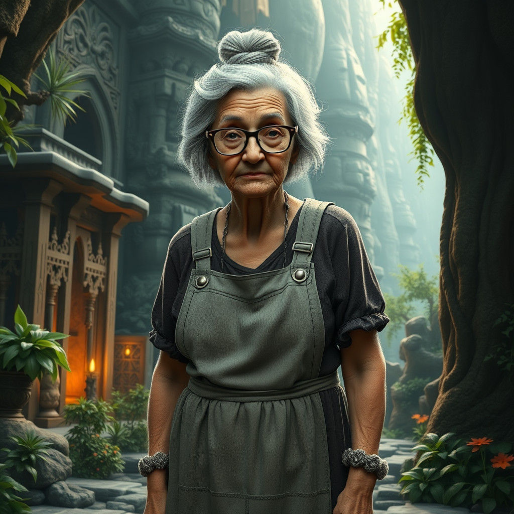 Mystical Granny in Dreamlike Fantasy Landscape