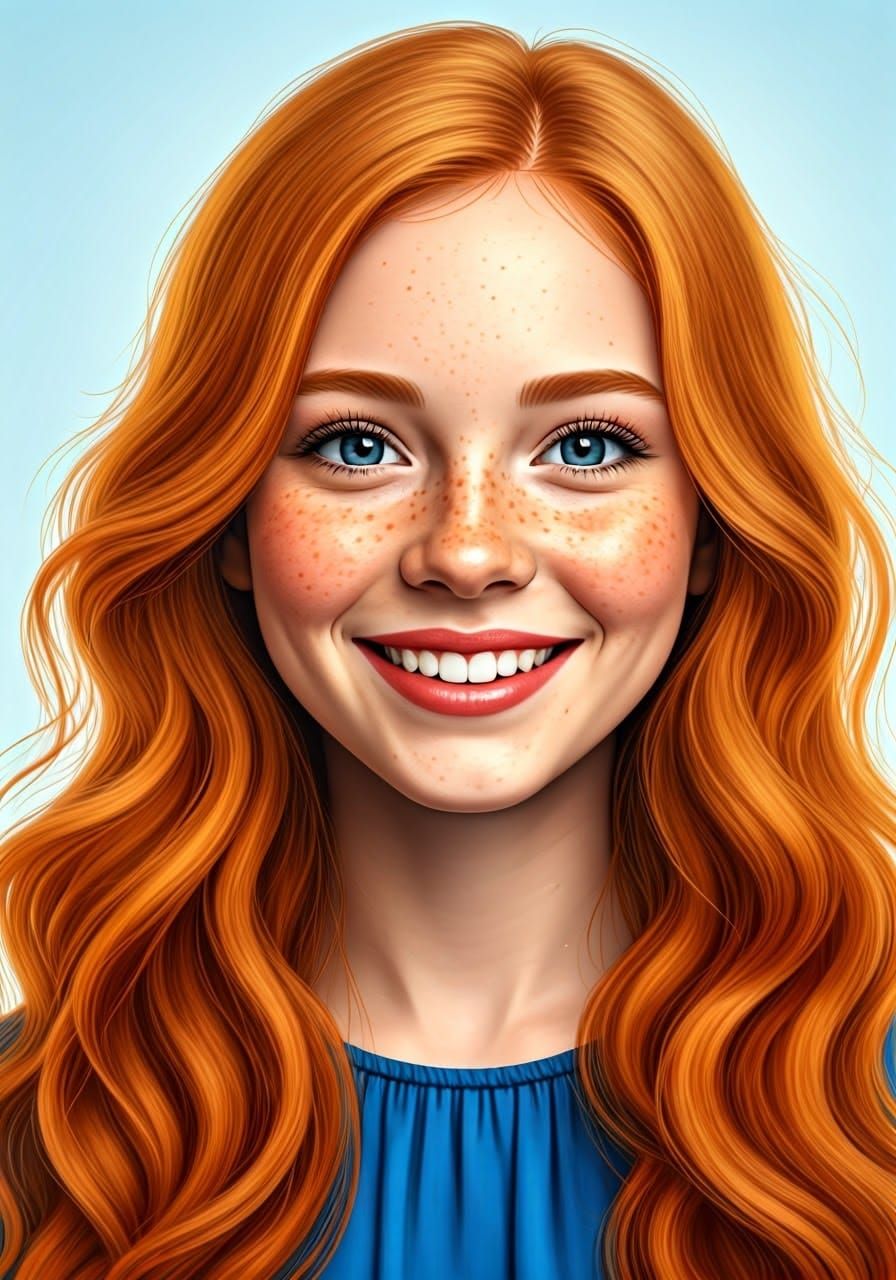 Whimsical Portrait of a Happy Ginger-Haired Teenage Girl in ...