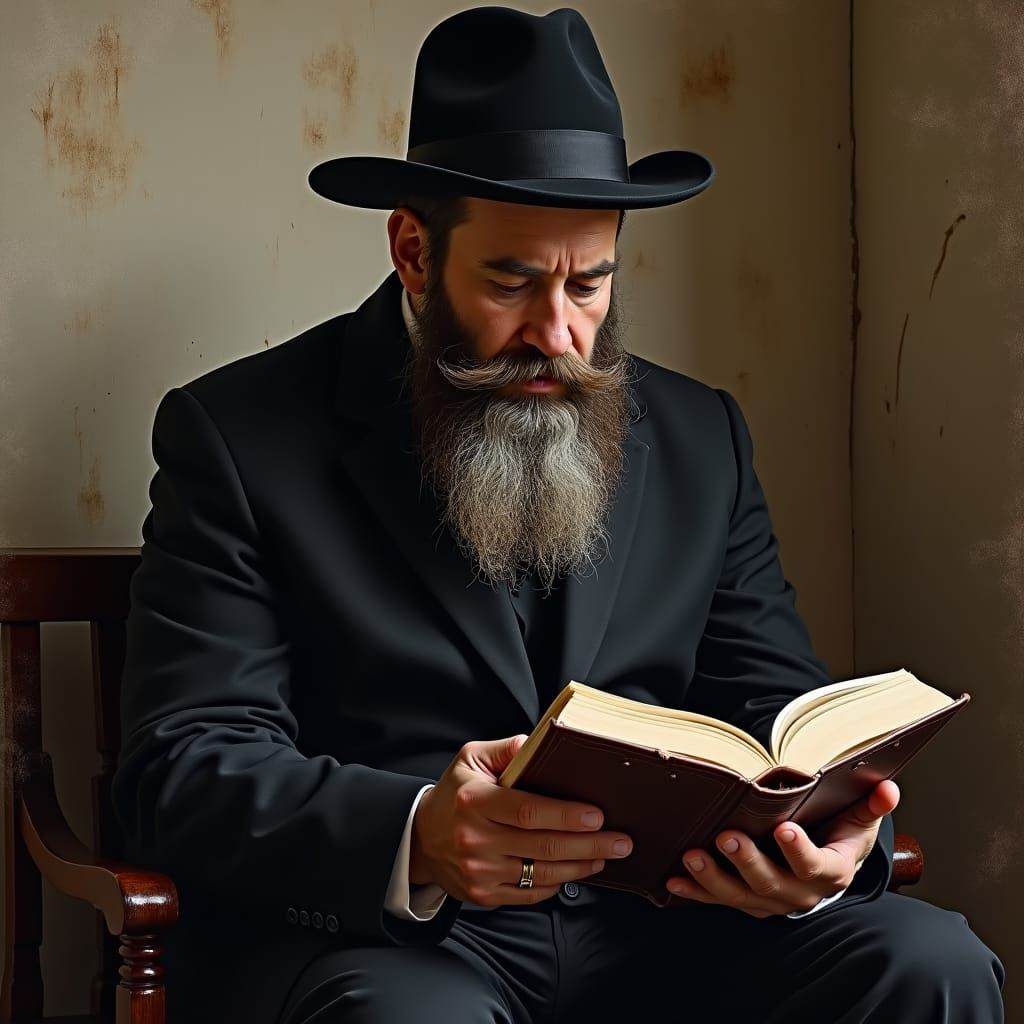 Contemplative Jewish Man Reading, Vintage Portrait Style