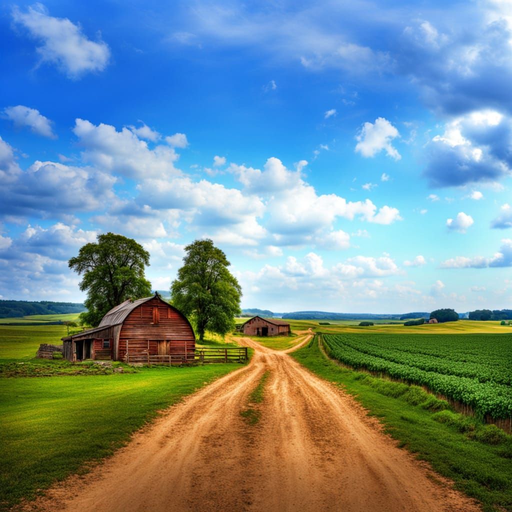 Rustic Countryside Farms in Hyperrealistic HDR