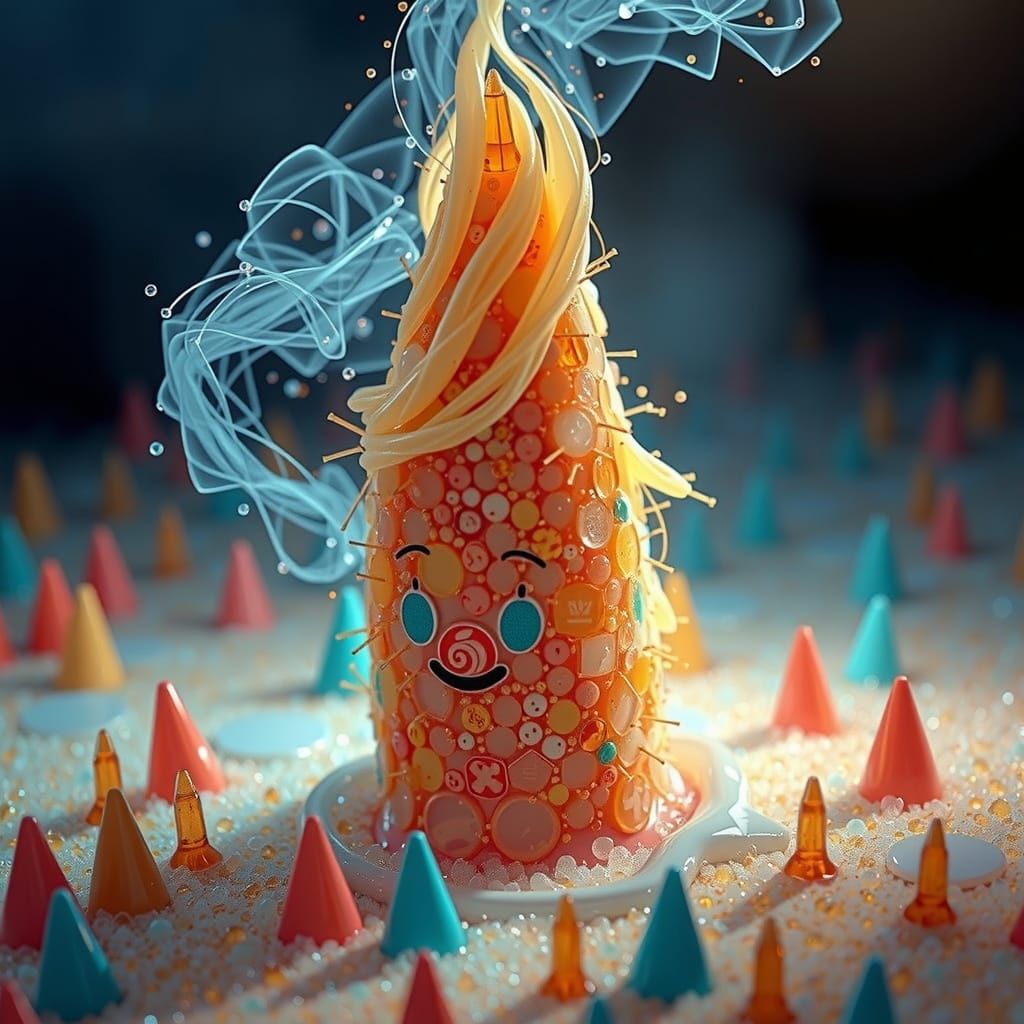 Char-Grilled Polyethylene Cone Dissolving into Goo