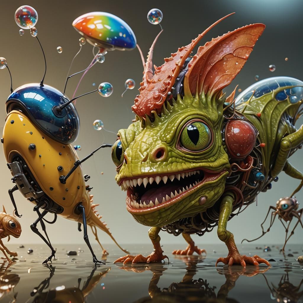 Alien Pets with Glazed Surfaces in Surreal Style