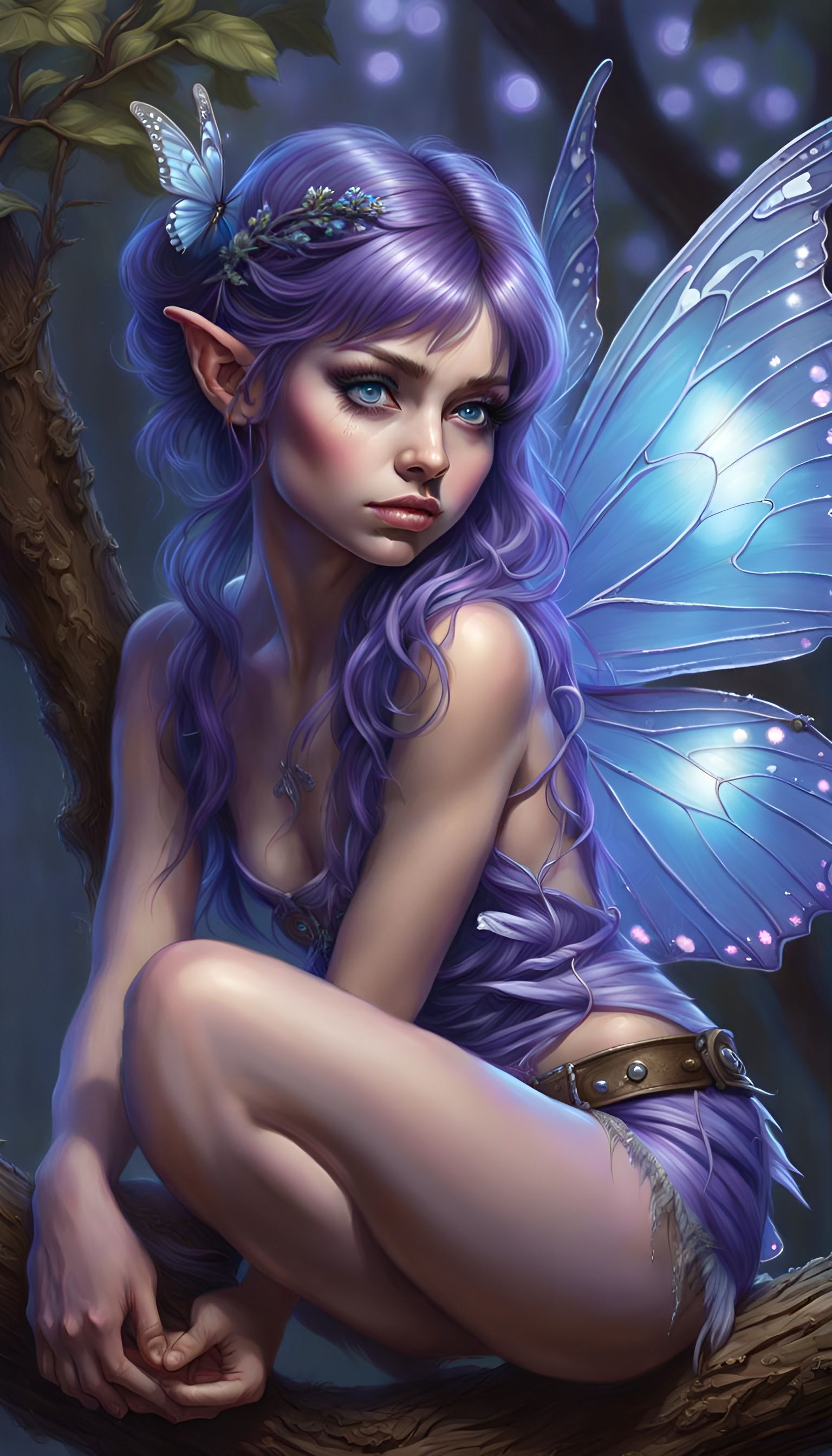 Blue Fairy Portrait with Butterfly Wings