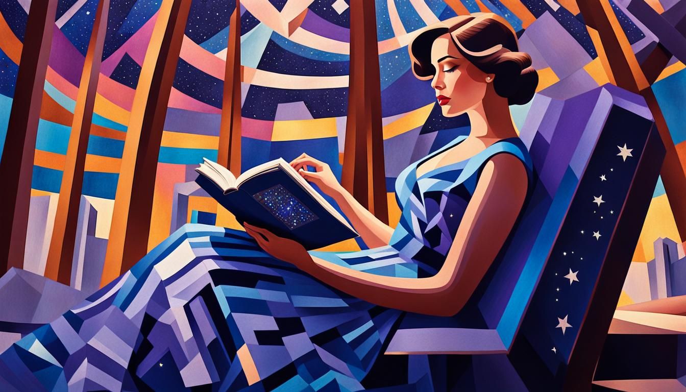 Cubist Portrait of Ashley Graham Reading Under Stars