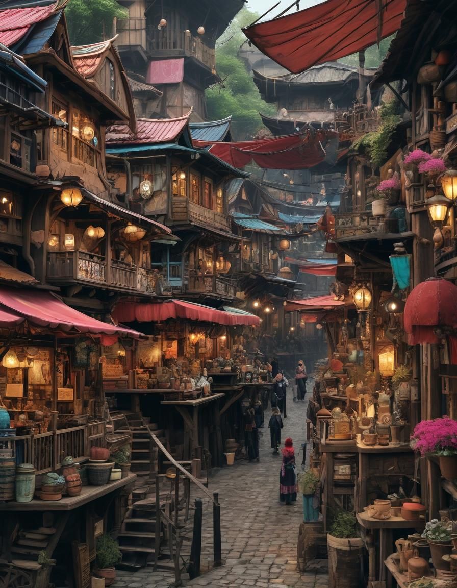 Steampunk Fantasy Marketplace on Stilts