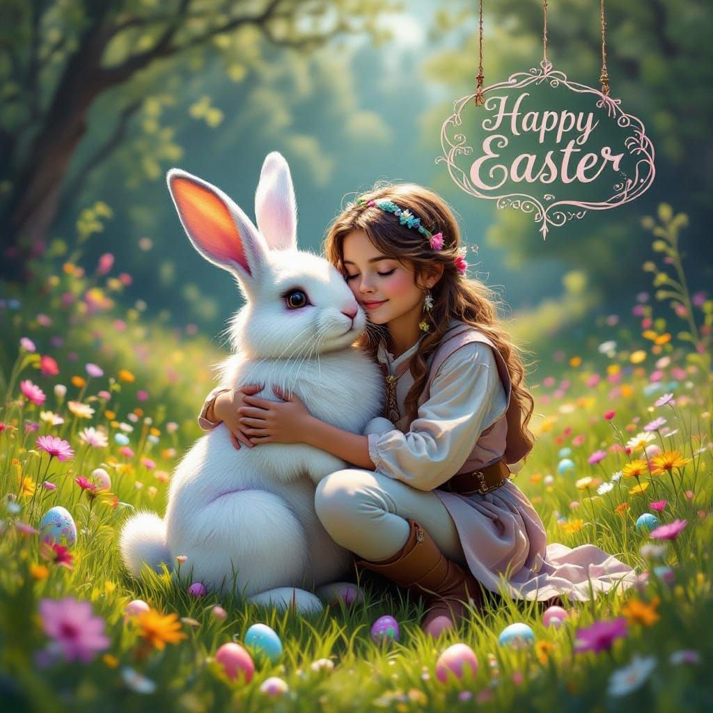 Whimsical Easter Fantasy Scene in Pastel Colors