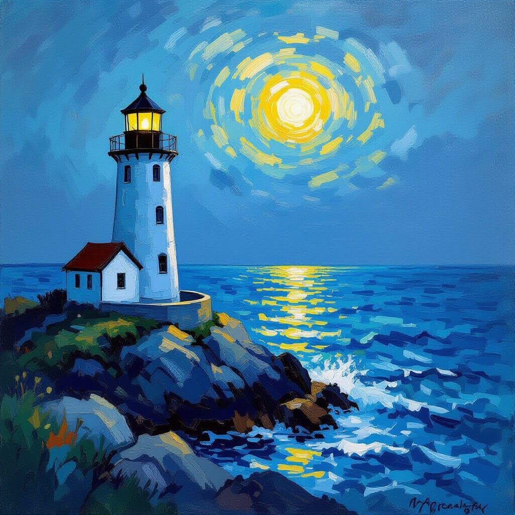 Picturesque Lighthouse at Sunset in Impressionistic Style
