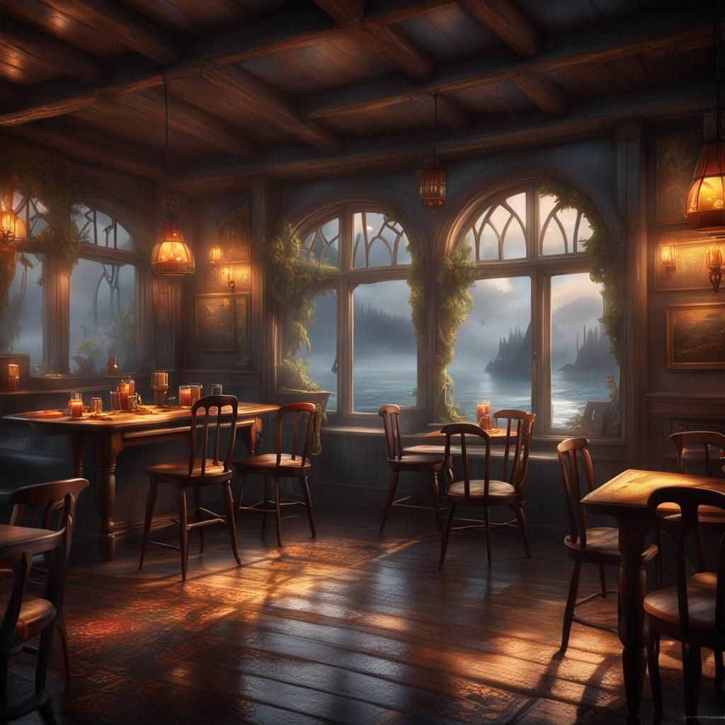 Foggy Seaside Pub: Detailed Matte Painting