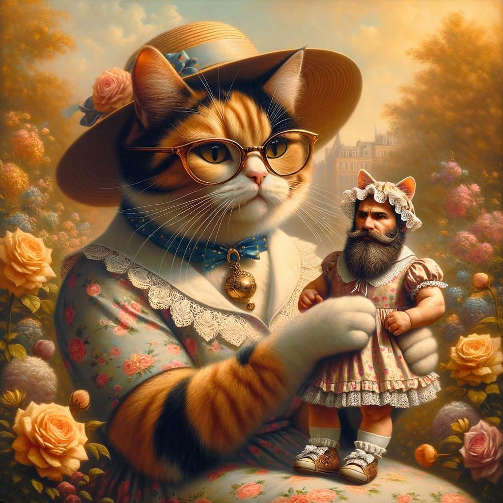 Frilly Feminine Feline & Male Companion