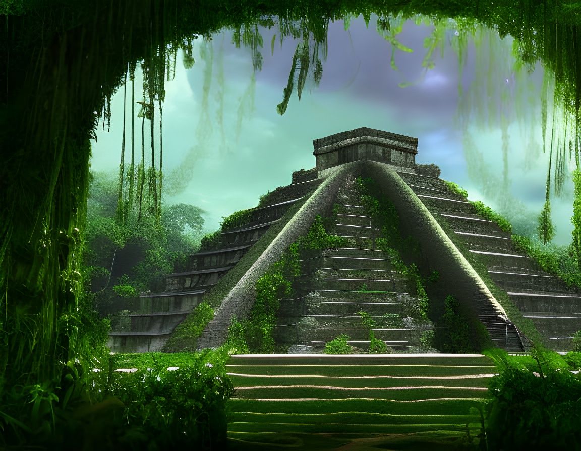 Mayan Temple Covered in Vines, Storybook Style
