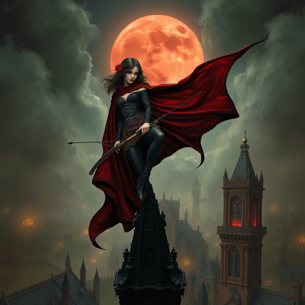 Gothic Steampunk Vampire Huntress in Dark Fantasy Scene