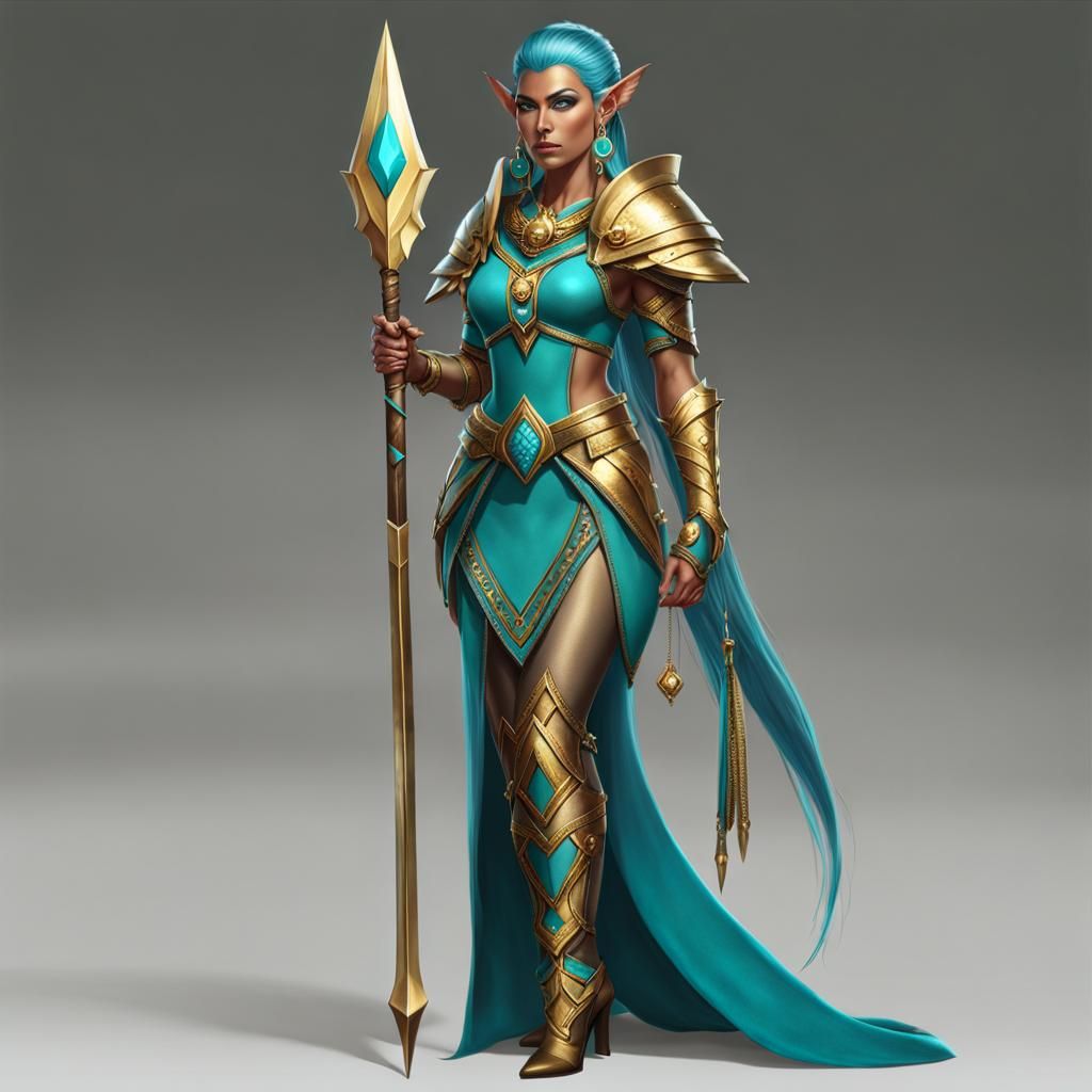 Turquoise and Gold Elf Warrior Portrait