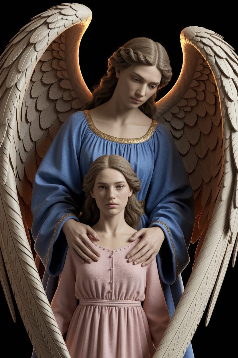 Renaissance Angel Protects Young Woman in Golden Light
