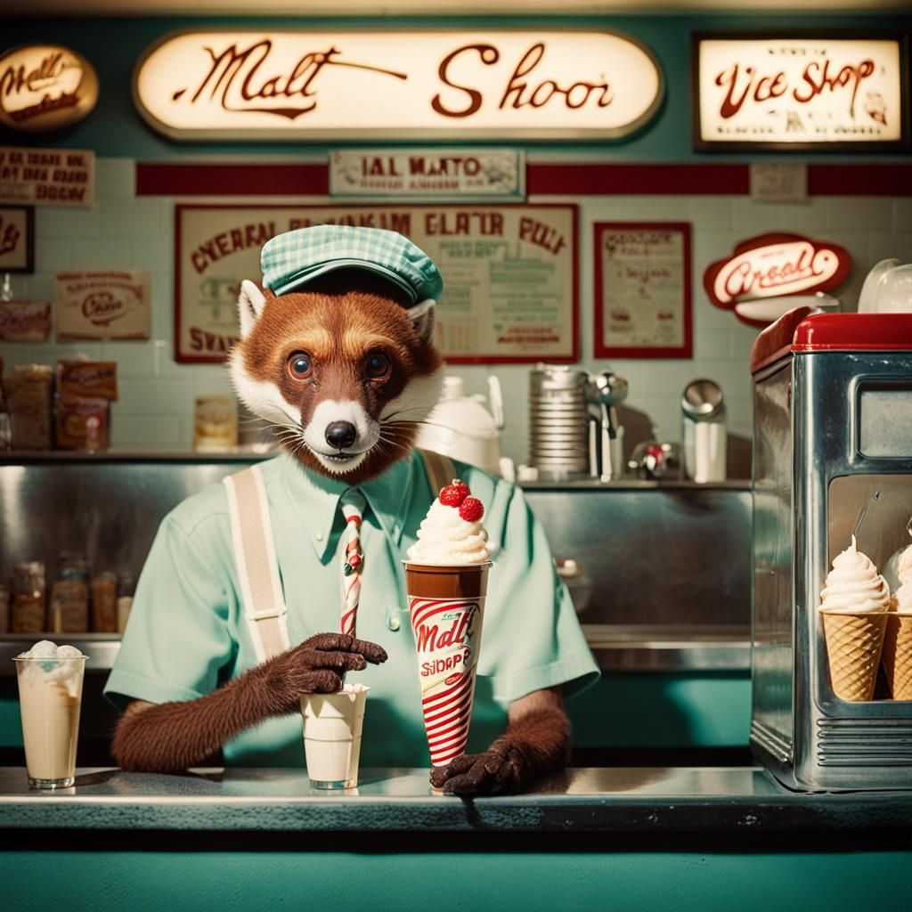 Weasel Bartender in 1950s Malt Shop