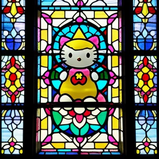 Hello Kitty Stained Glass Window Art