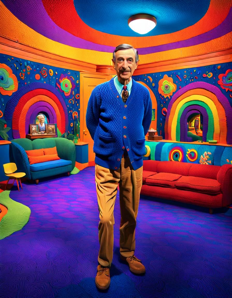 Mr. Rogers in Psychedelic Room: Hyper-Realistic Digital Art