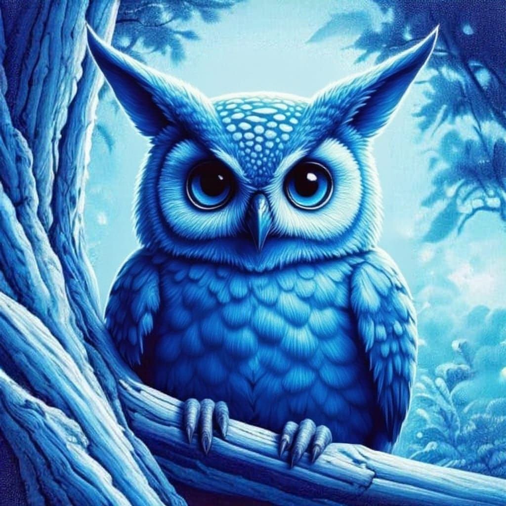 Blue Owl with Pointed Ears