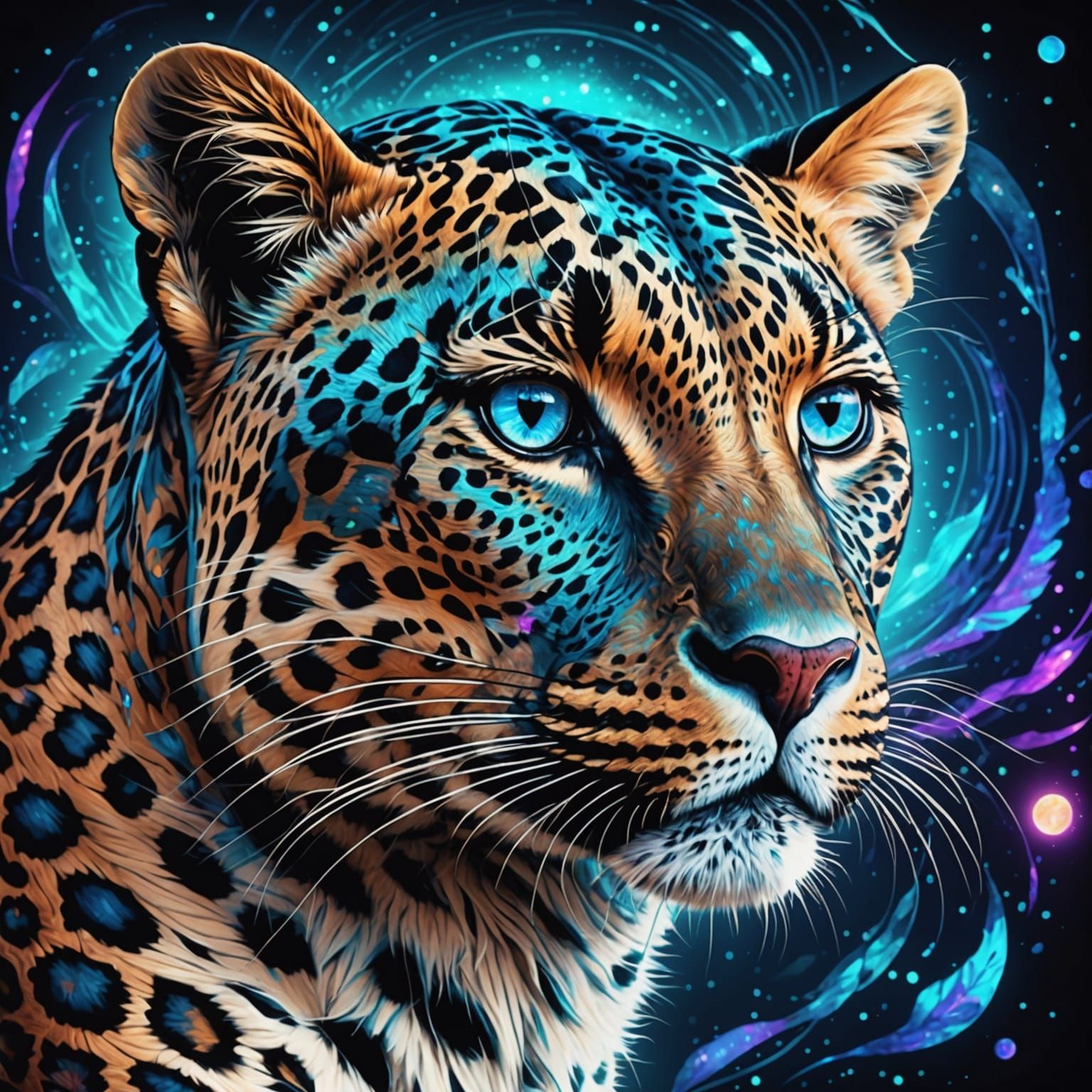 Blue-Eyed Leopard: Holographic Astral Cosmic Illustration
