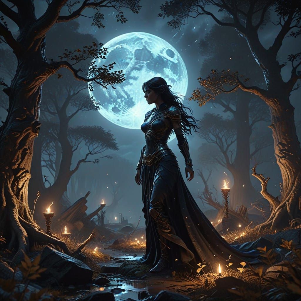 Dreamlike Scene Under a Full Moon