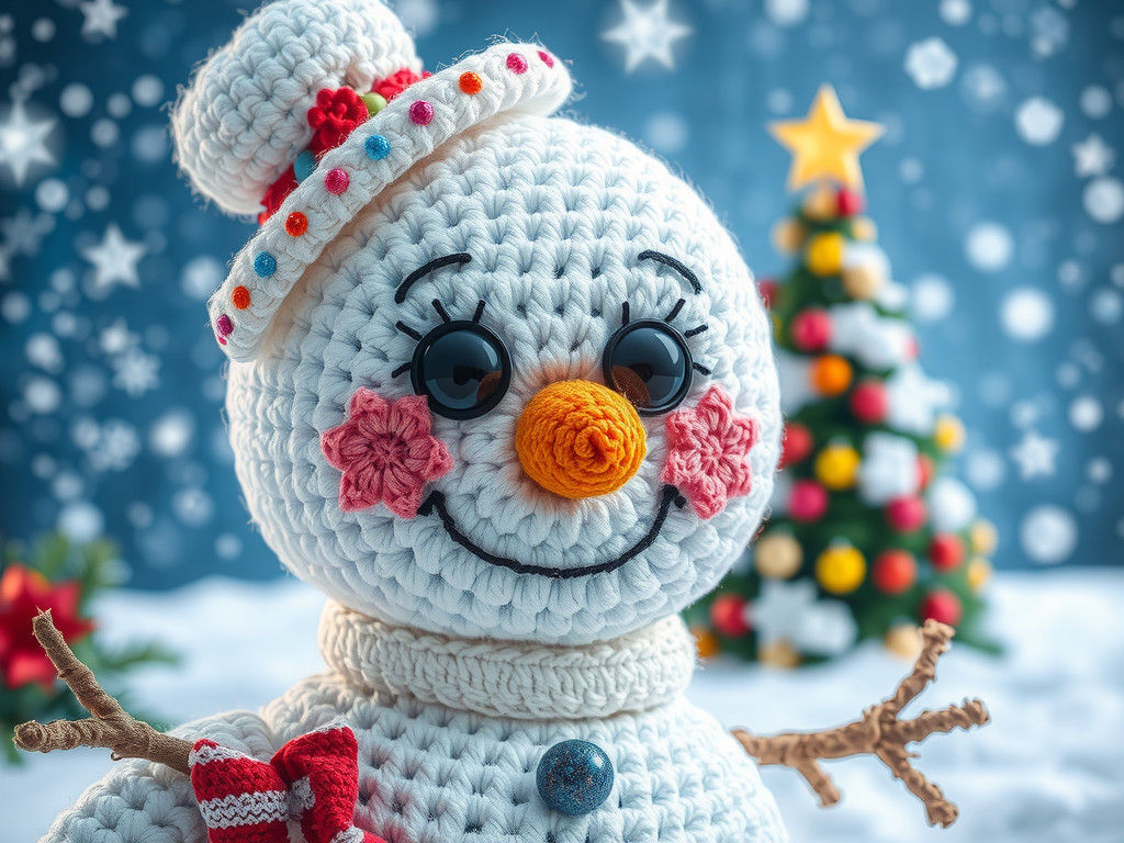 Klimt Crochet Snowman with Christmas Flowers